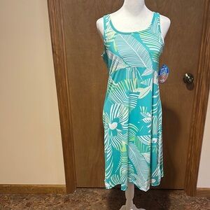 Blue and Green Scoop Neck Midi Sundress